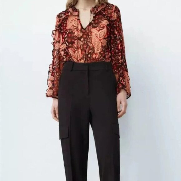 Zara Printed Ruffled Bodysuit Multicolor Sz XS - Picture 4 of 13